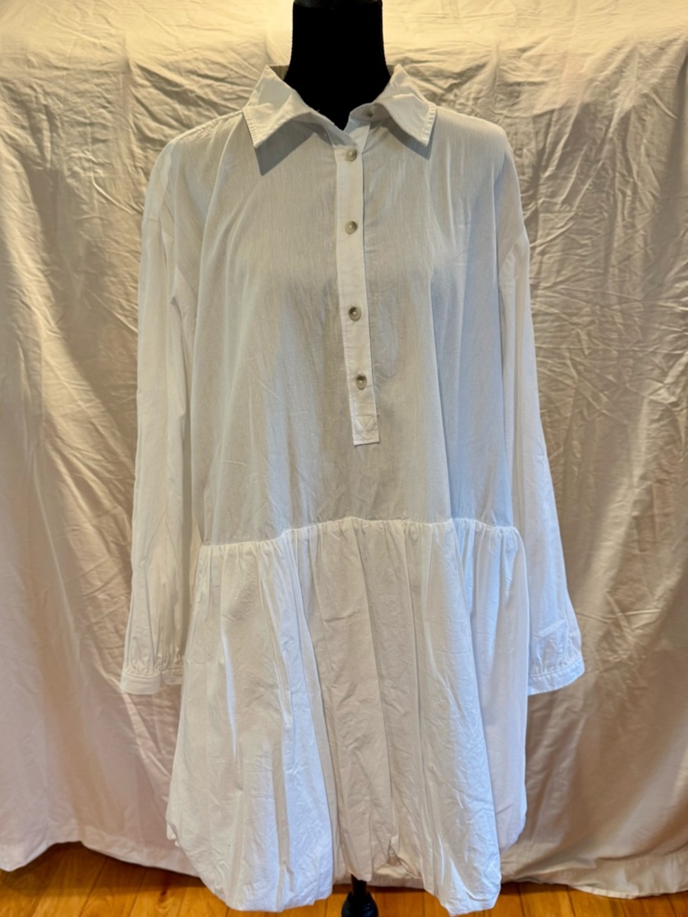 Maeve White Long-Sleeve Tiered Shirt Dress